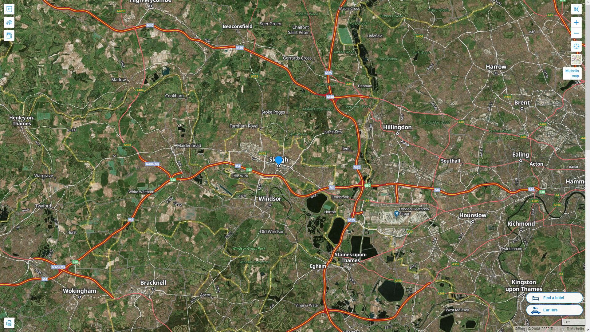 Slough Royaume Uni Autoroute et carte routiere avec vue satellite